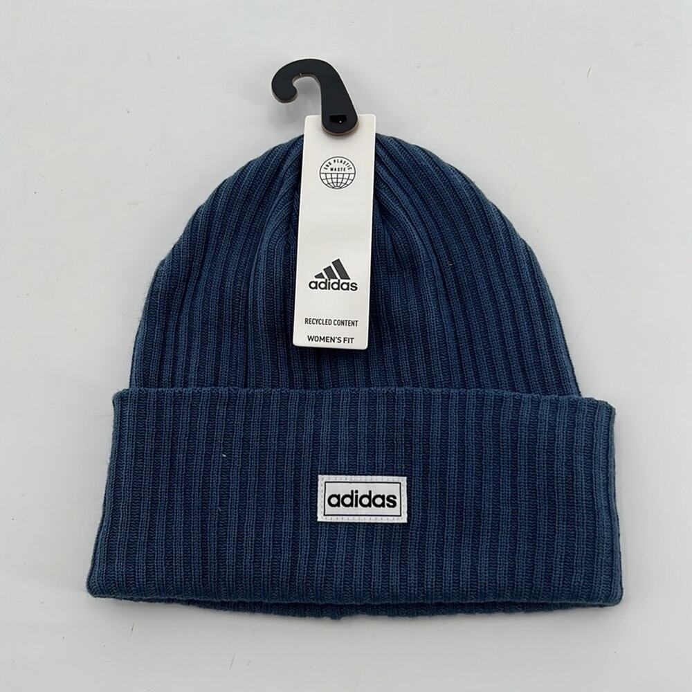 Adidas Women's Fit 4 Inch Cuff Fold Beanie - Wonder Steel Blue/White - NWT